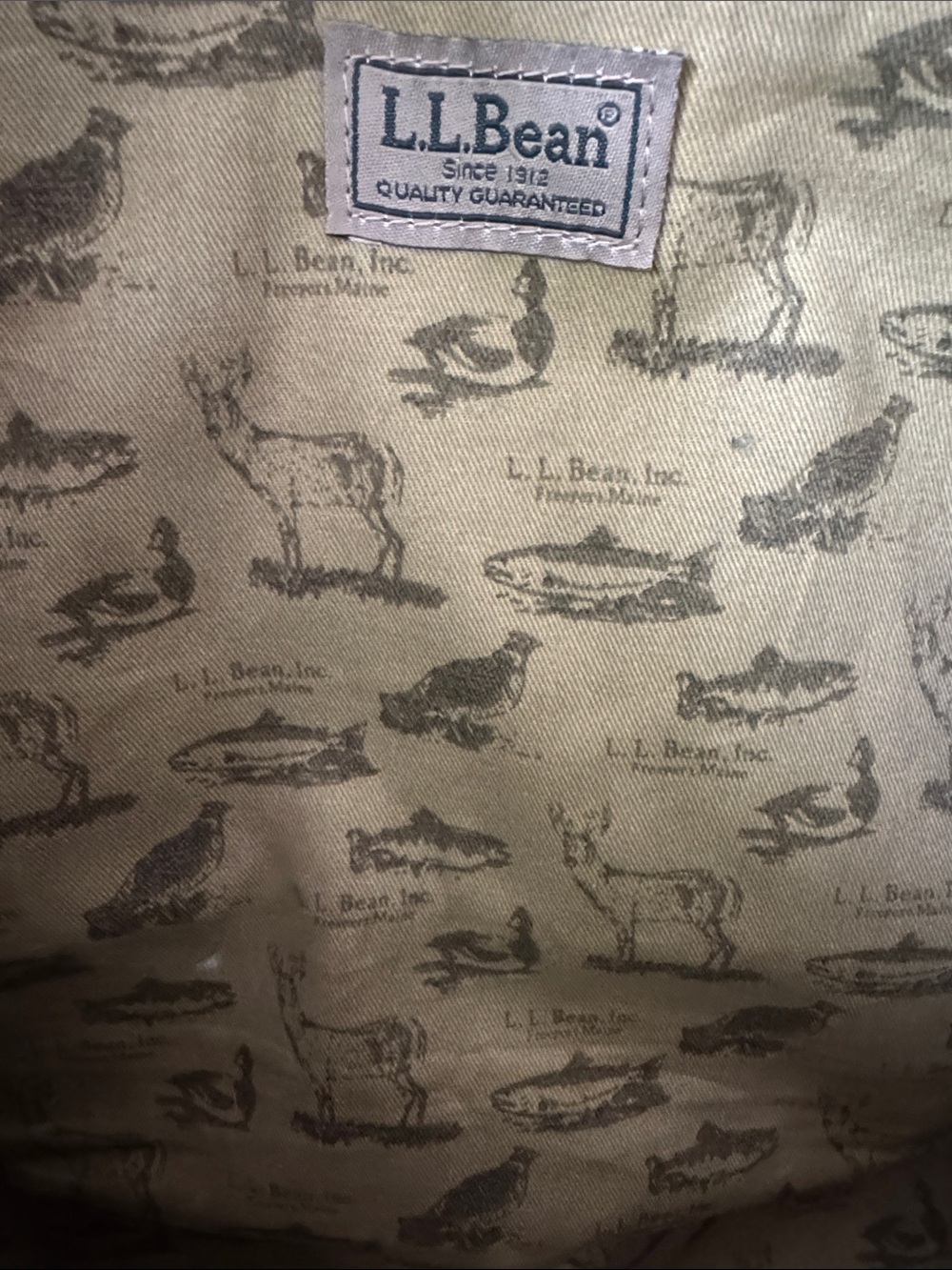 L.L. Bean Vintage  RARE Navy Canvas Tote w/ Fish Embroidery & Leather Brown Trim - Picture 4 of 13